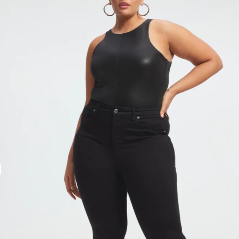 Good American Faux Leather High Neck Bodysuit
